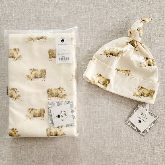 Kate Quinn Sheep Set Swaddle, Bodysuit, Panda Pants and Hat - Picture 2 of 16